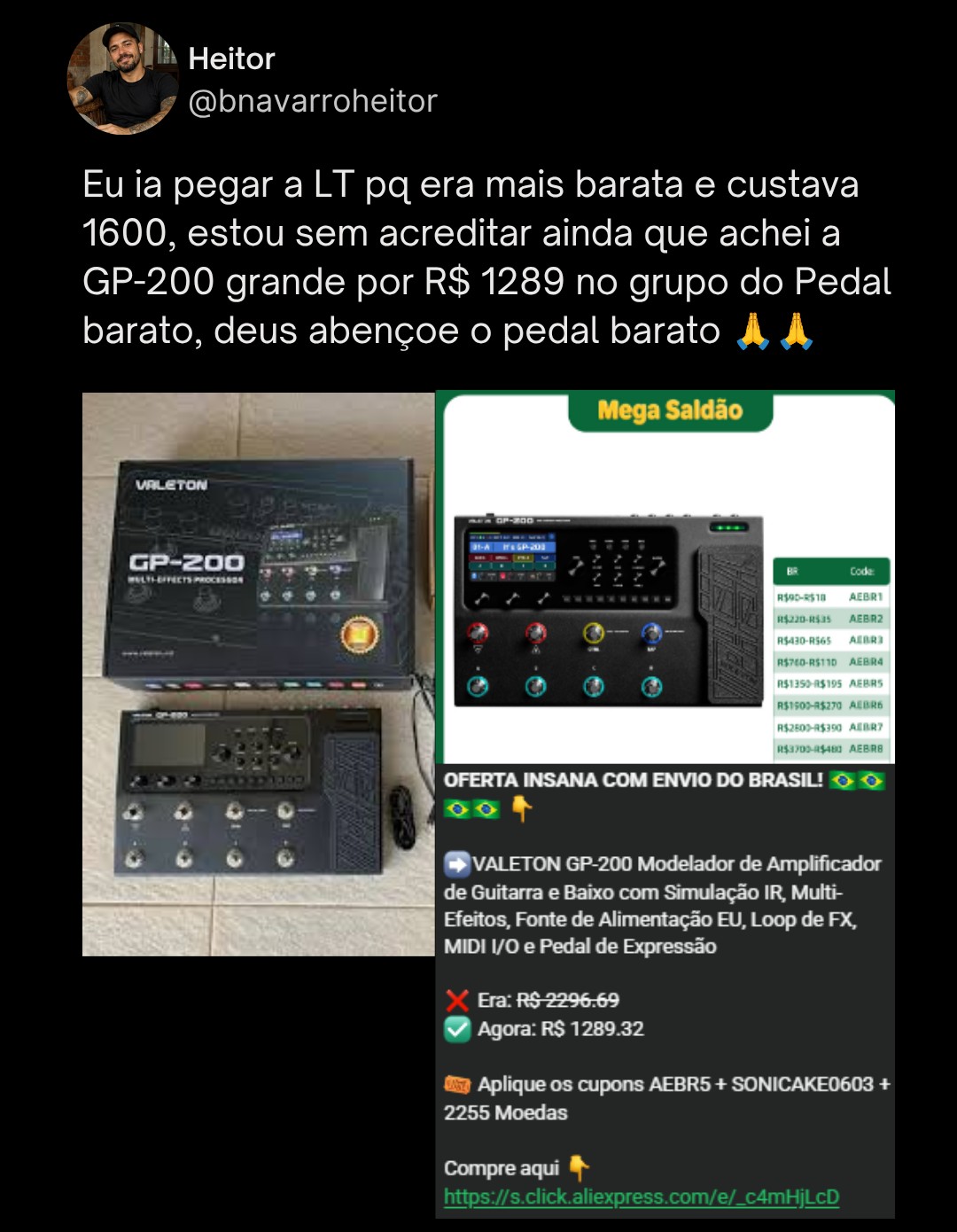 Depoimento de Heitor — Valeton GP-200 por R$ 1.289
