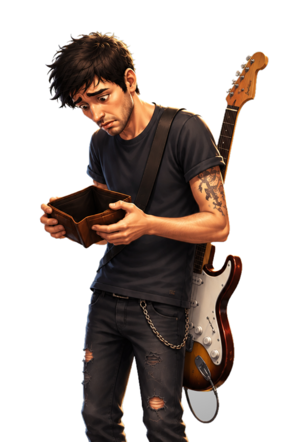 Guitarrista com a carteira vazia